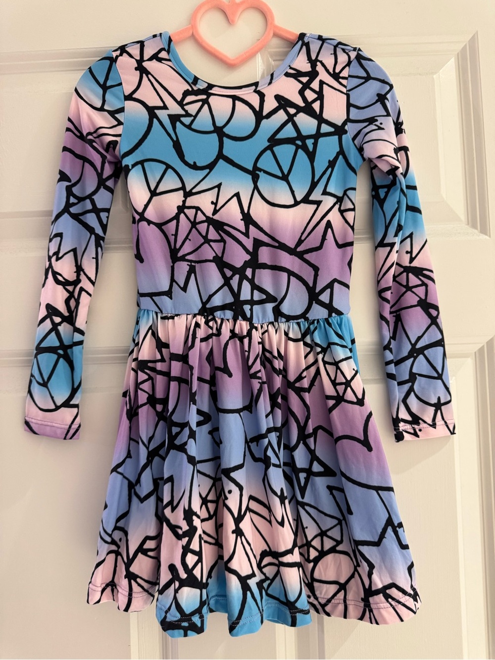 Pixielane Girls Pastel Blue-Pink-Purple Abstract Long Sleeve Dress